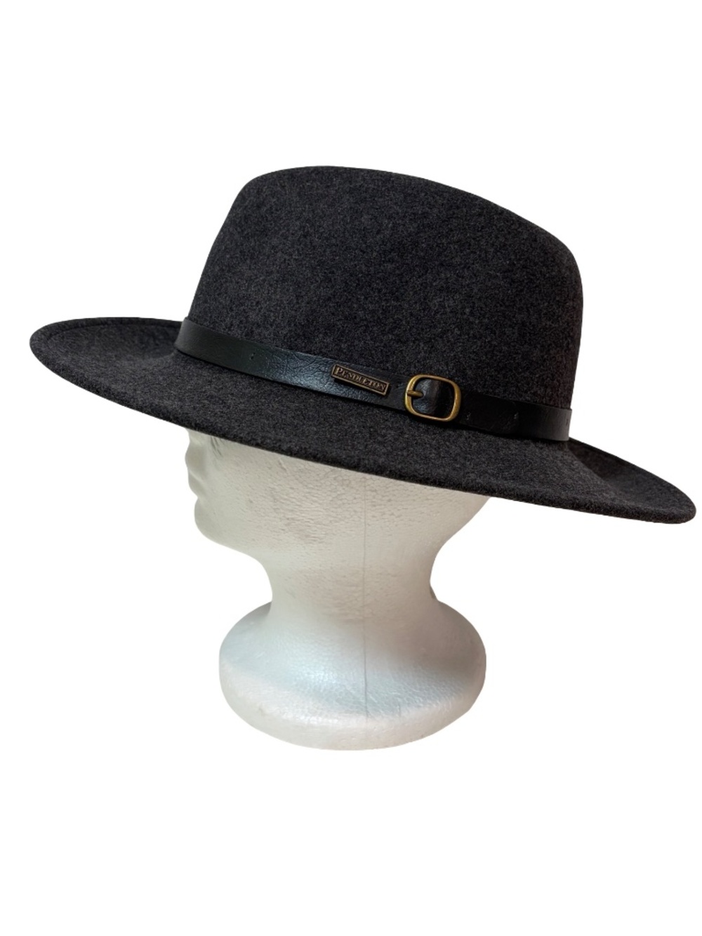 Pendleton Wool Hat Dark Gray with Leather Band & Buckle Accent - Medium